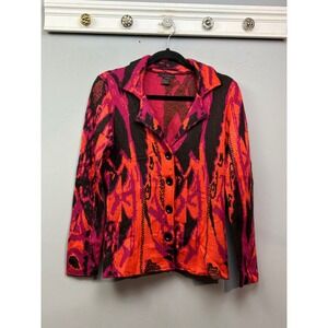 Alison Sheri Sweater Womens Medium Abstract Print Button Front Blazer Jacket